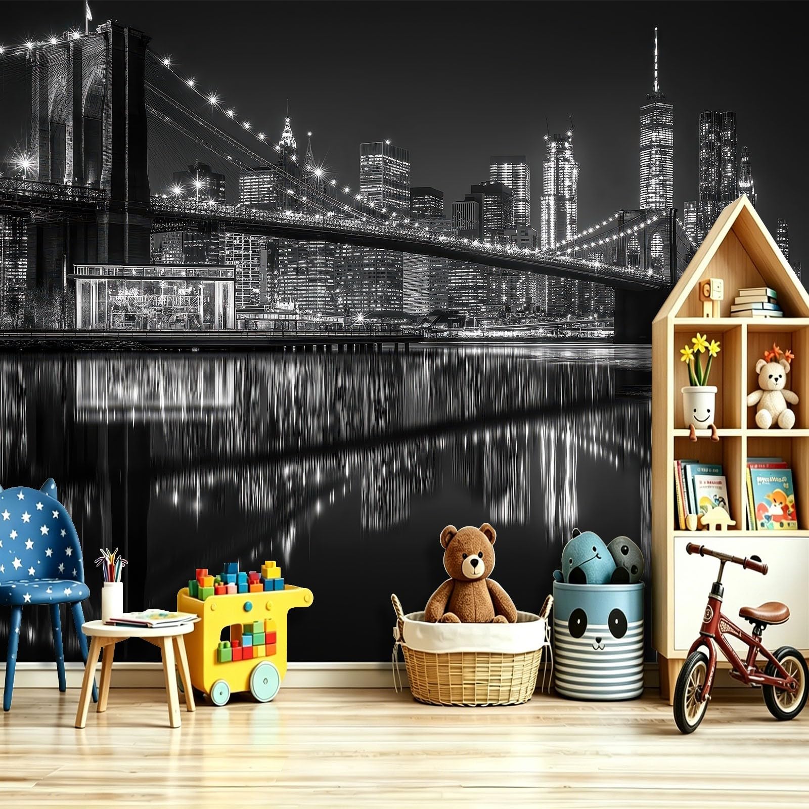 Fototapeta 350 x 256 cm ściany dekoracja salonu miłośnicy fotografii przemysłowej most rzeka miasto do sypialni salonu tapeta z włókniny, czarny biały