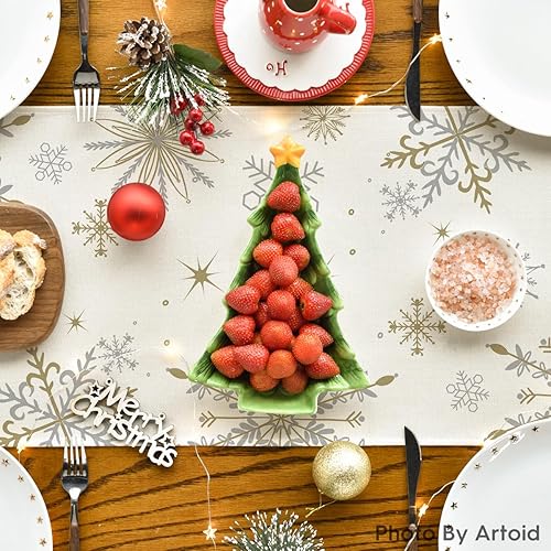 Miniatura 4 de Artoid Mode Camino de mesa de invierno con copos de nieve beige Let It Snow, decoración de mesa de comedor de cocina de Navidad para decoración de