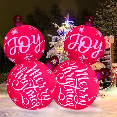 Jetec 2 adornos inflables de Navidad de 30 pulgadas iluminados gigantes de bolas de Navidad decoradas de PVC, decoraciones inflables de Navidad al