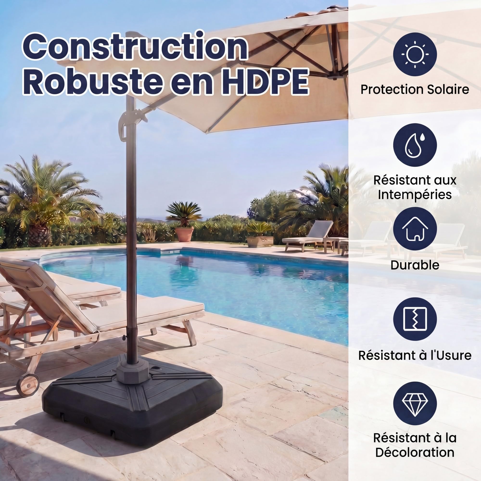 RELAX4LIFE Pied de Parasol Déporté en HDPE Remplissable 156KG