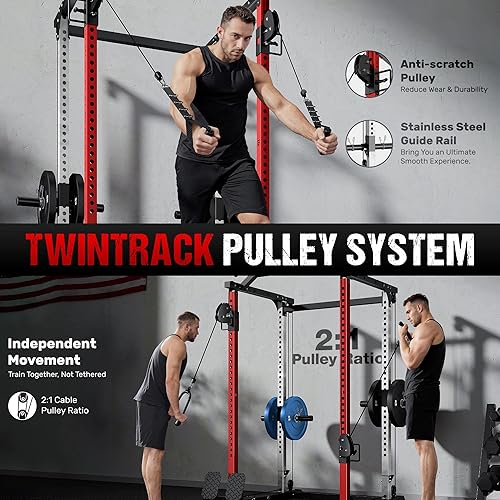 Miniatura 2 de DP01 - Jaula de potencia, estante para sentadillas de 2000 libras con cable cruzado y sistema de polea doble independiente, jaula completa para