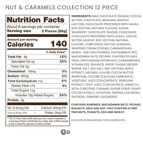 Miniatura 2 de Caja de regalo de chocolates Ethel M Premium Nuts & Caramels, surtido de dulces de chocolate con leche y chocolate negro, 12 piezas de gemas de