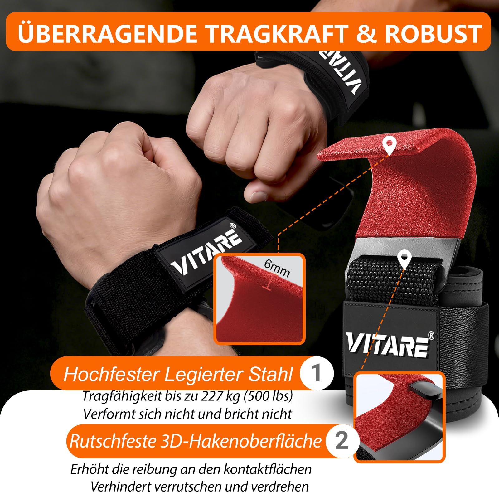 Zughilfen Krafttraining Haken, Gym Zughilfen für Kreuzheben, Powerlifting, Klimmzüge, Rudern, Fitness Haken für Männer und Frauen