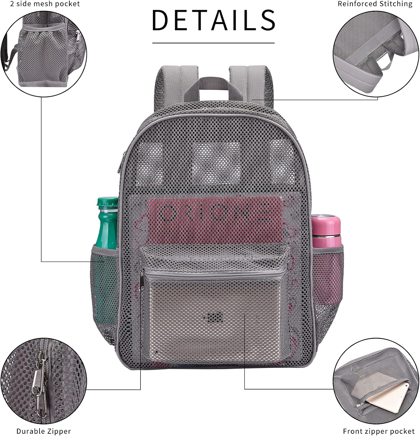 USPECLARE Heavy Mesh Backpack with Rain Cover，See Through Mesh Backpack for School,Beach,Gym,Swimming Equipment,Outdoor Sports - Image 5