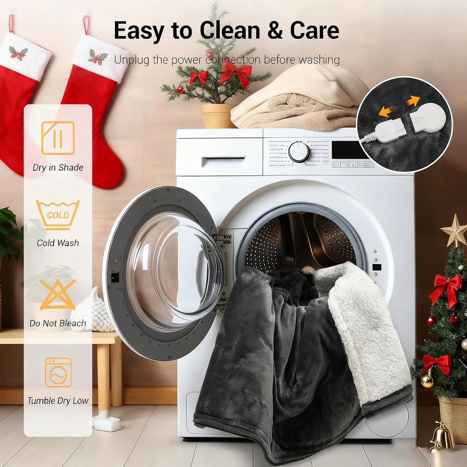 Wearable Heated Blanket for Women with Removable FootPocket,Electric Snuggle Heated Blankets Hoodie with Sleeves Heated Robe Flannel & Sherpa Heating Throw Blanket Shawl with 9 Temp for Winter 50"x80" - Image 7