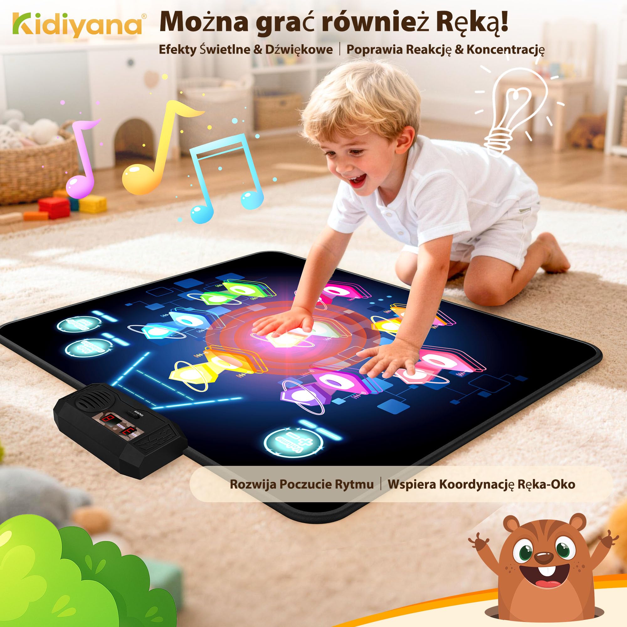 Mata do zabawy, elektroniczna gra z młotem dla dzieci i dorosłych, gra reakcyjna z 8 trybami gry i 24 poziomami, gra pukania, gra w pukanie od 3 lat, z muzyką i światłem, UFO