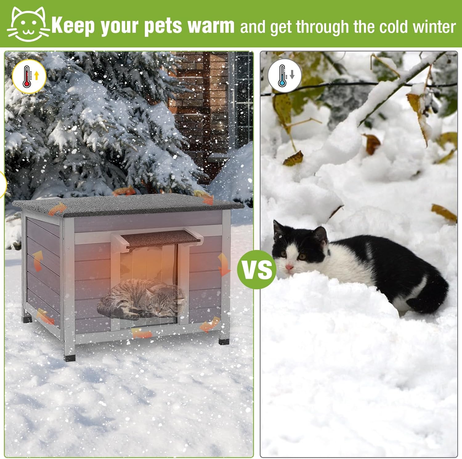 GUTINNEEN Heated Outdoor Cat House with Insulated Liner for Winter Waterproof Feral Cat Shelter