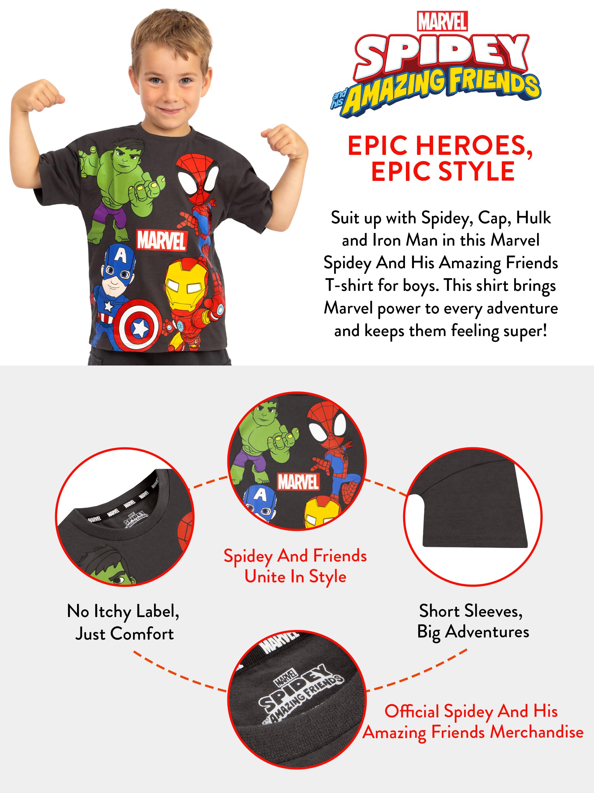 Marvel Camiseta Niño Spidey Y Sus Amigos, Camisetas Niño Spider-Man, Ironman Y Hulk, Ropa De Niños Algodón