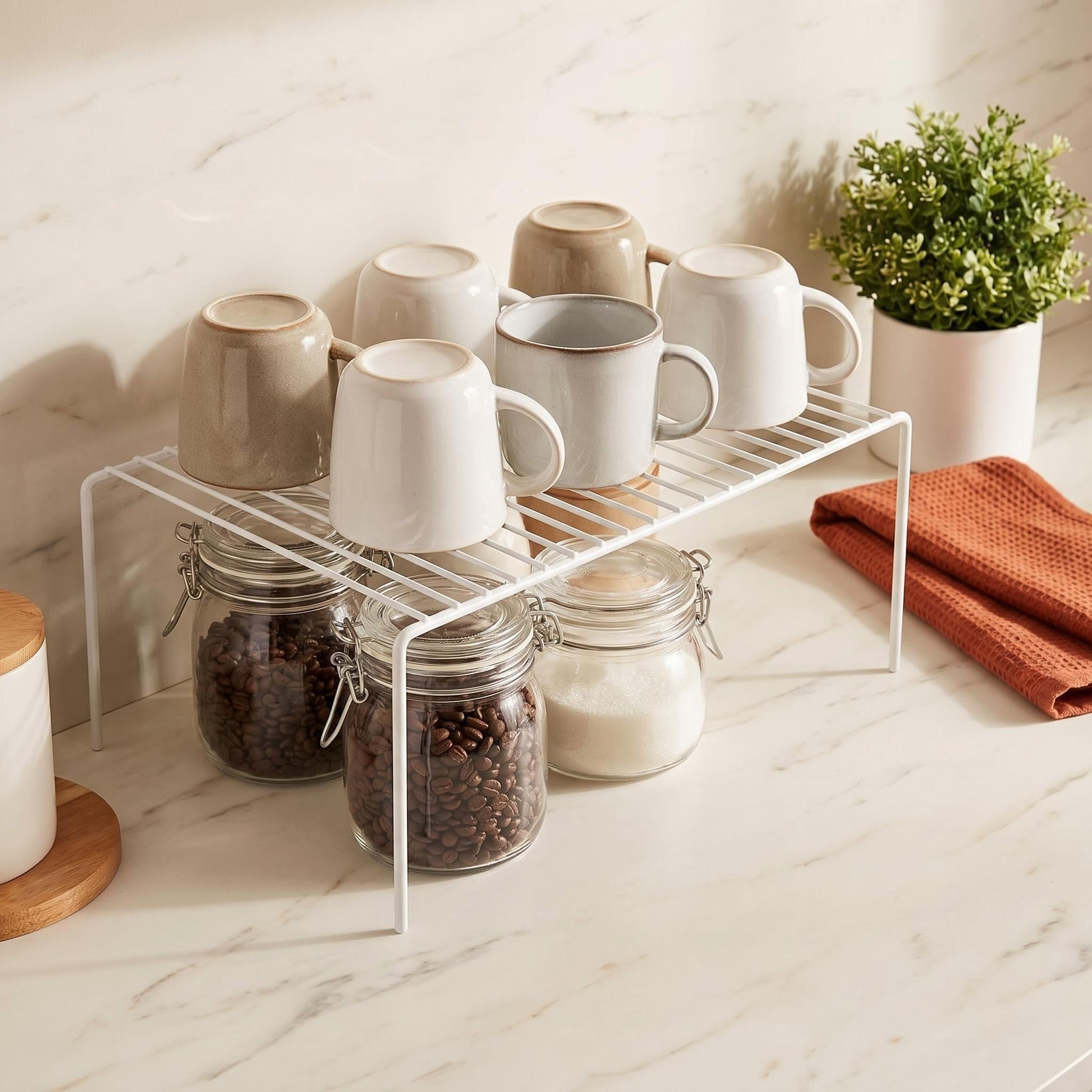 iPEGTOP Juego de 4 organizadores grandes (15.7 x 9.4 pulgadas) para armario de cocina, estante de almacenamiento para armario de congelador, estantes de acero inoxidable para nevera, despensas,
