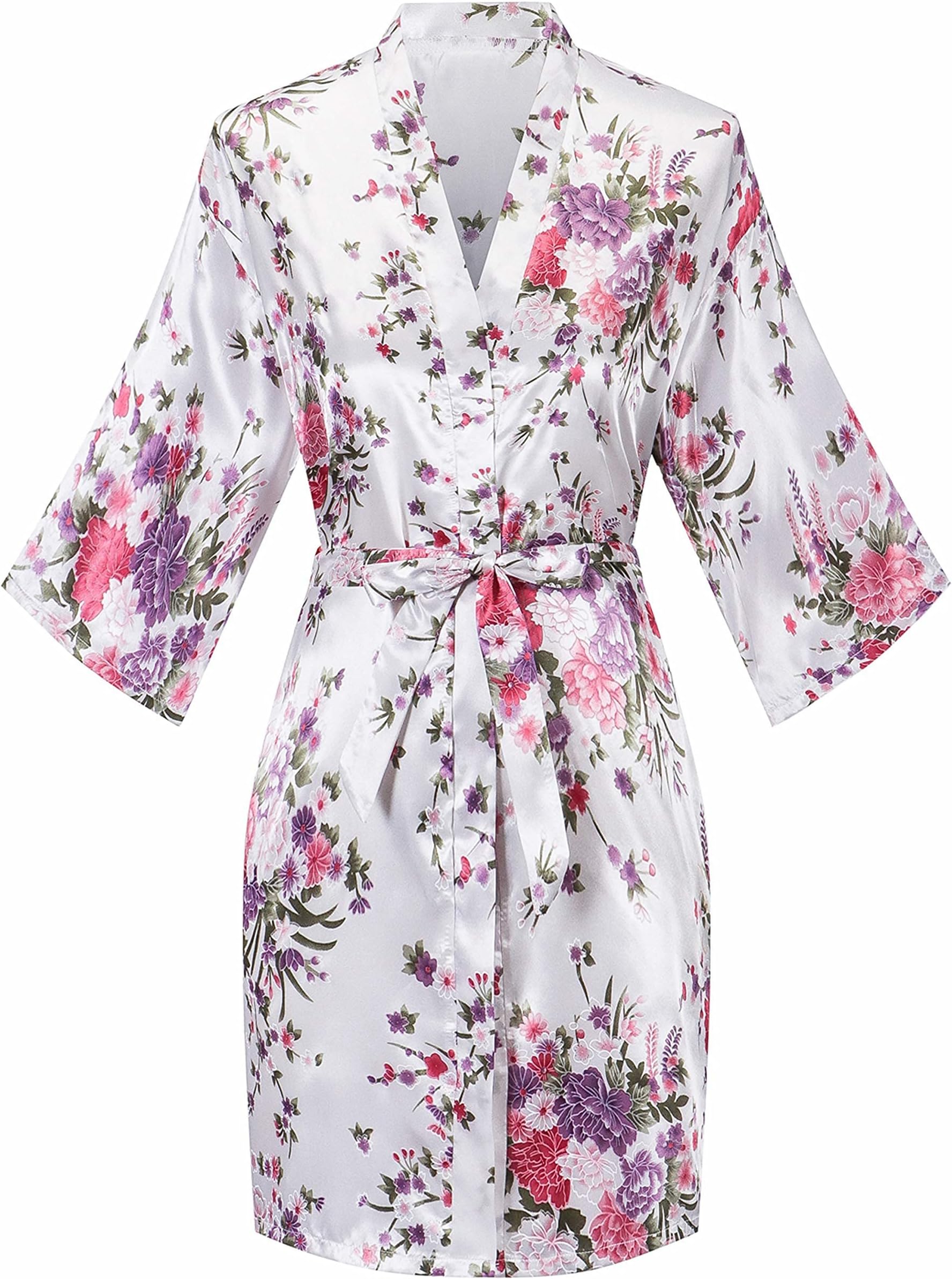 YINGERWomen's Satin Kimono Robes Short Silky Floral Robe Bride Bridesmaid Robes Bathrobes for Wedding Party