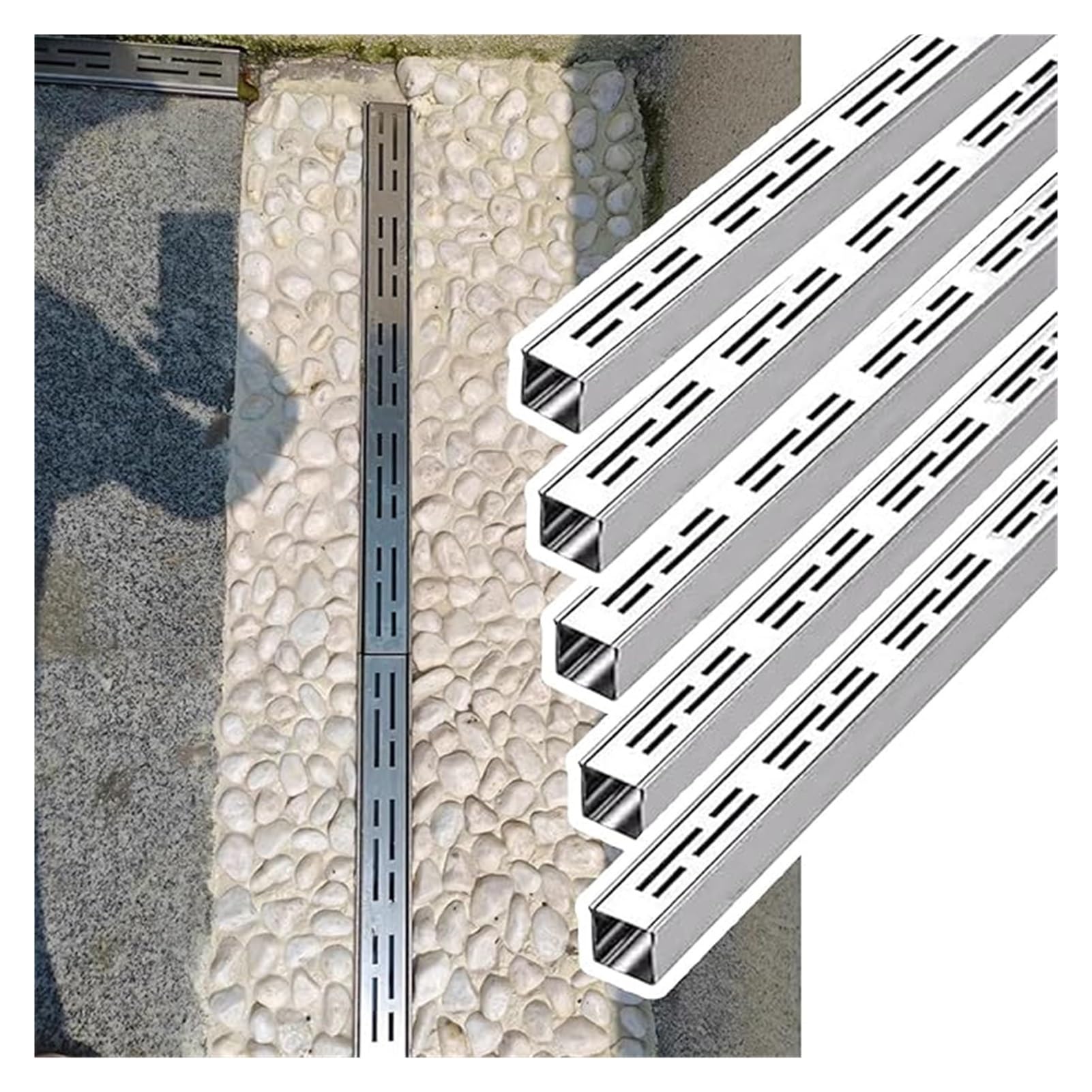 GJMSSMY Sidewalk Driveway Micro Drain Channel, Channel Drain Kit Outdoor with Detachable Grate, Advanced Drainage Systems Sewer to Block Debris(5pcs)