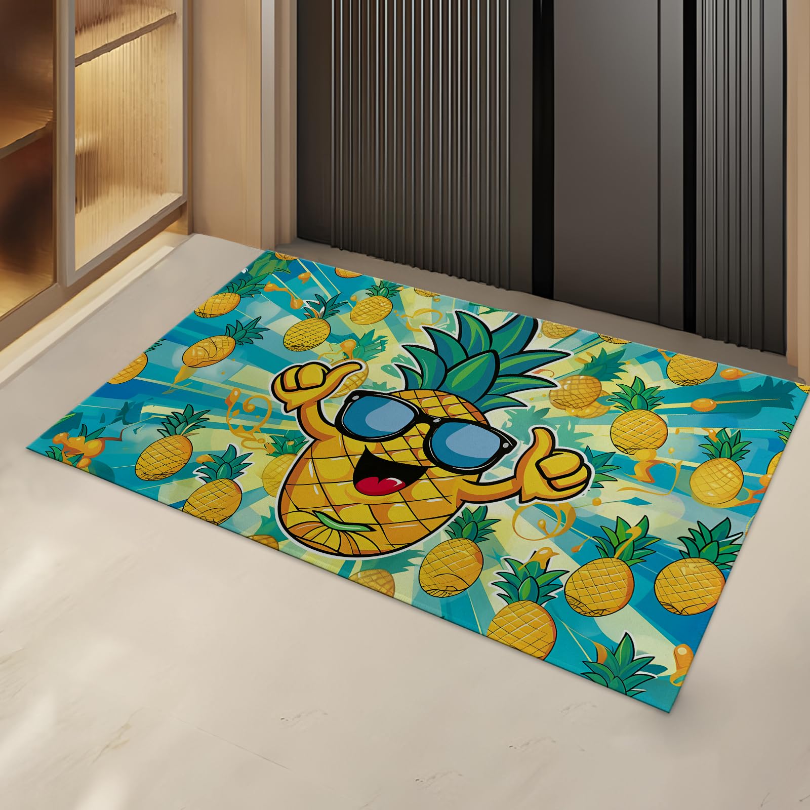 Turamurra Funny Pineapple Indoor Door Mat Gifts, Floor Area Rug for Entryway, Living Room or Bathroom, Non-Slip Tropical Fruit Doormat Home Decor Rug