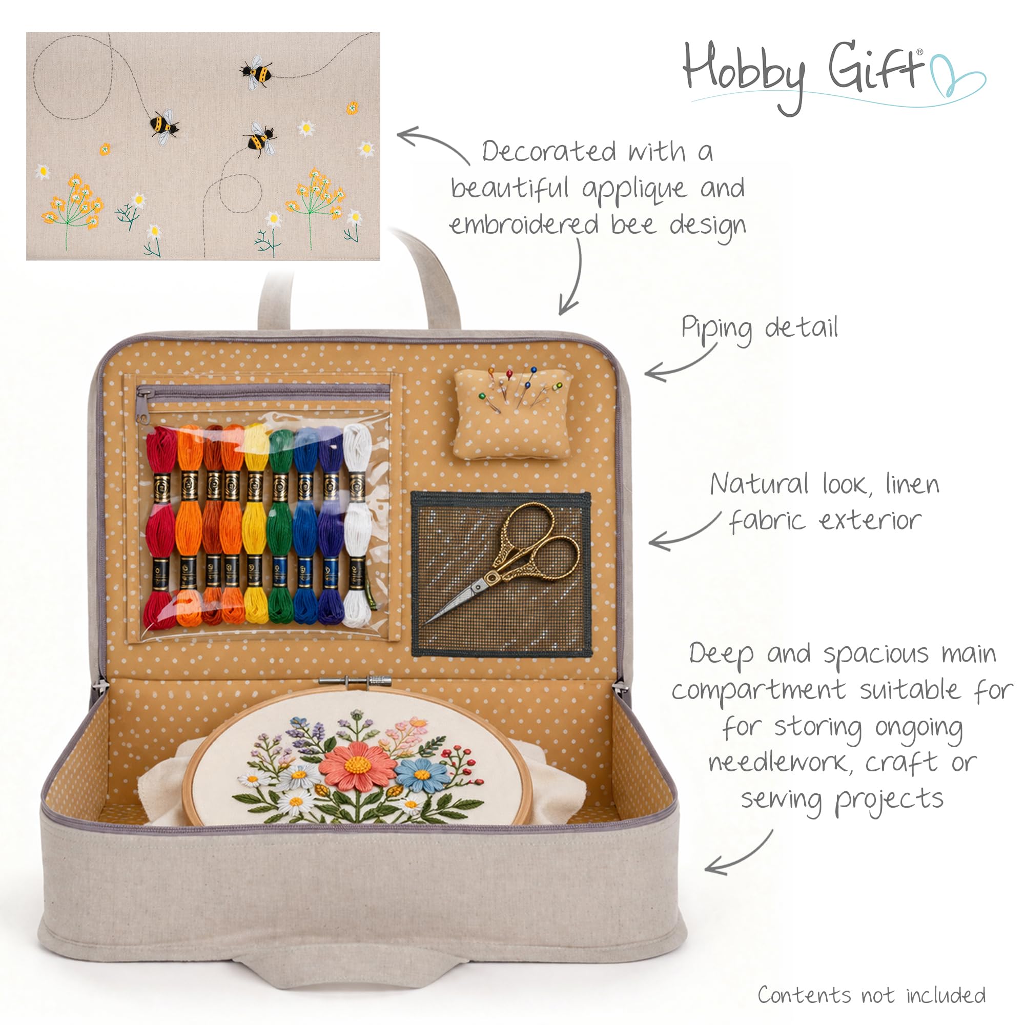 Hobby Gift Duży pokrowiec na projekt, pościel pszczoła, 10,5 x 40,5 x 28 cm