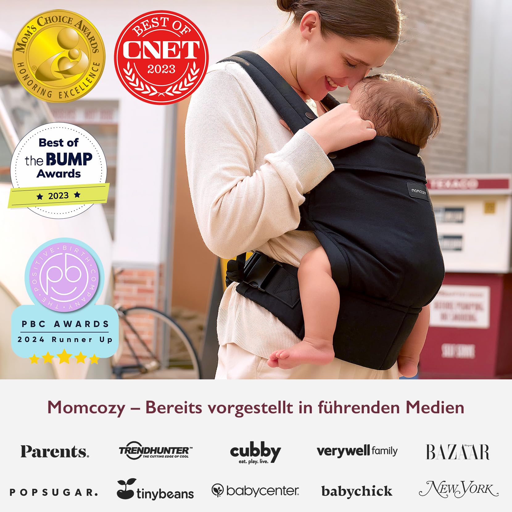 Momcozy Babytrage – Baby Carrier für Kleinkind(3–24 Monate) · Ohne Einsätze & Momcozy WN06 Tragbare White Noise Machine Baby mit Nachtlicht – Weißes Rauschen Gerät für Neugeborene