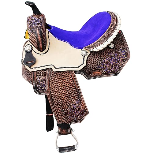 CHALLENGER 14" Horse Western Barrel Show Pleasure Leather Saddle Bridle Barrel Show Pleasure Leather Saddle Purple 5090PR