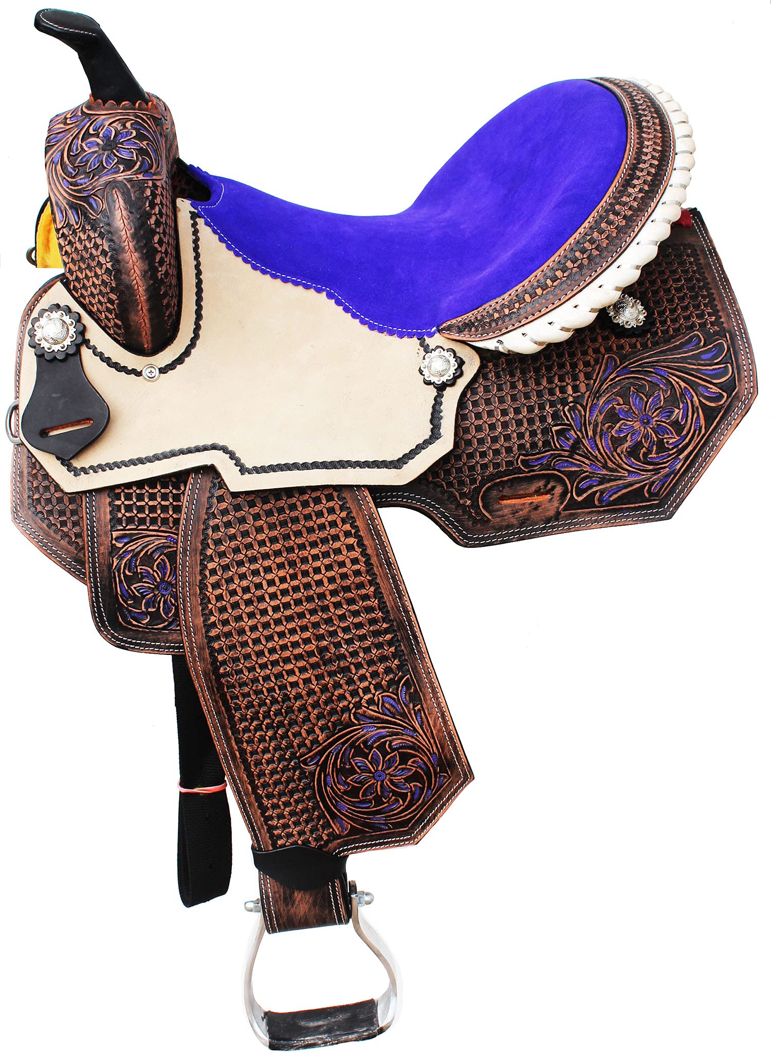 CHALLENGER 14" Horse Western Barrel Show Pleasure Leather Saddle Bridle Barrel Show Pleasure Leather Saddle Purple 5090PR