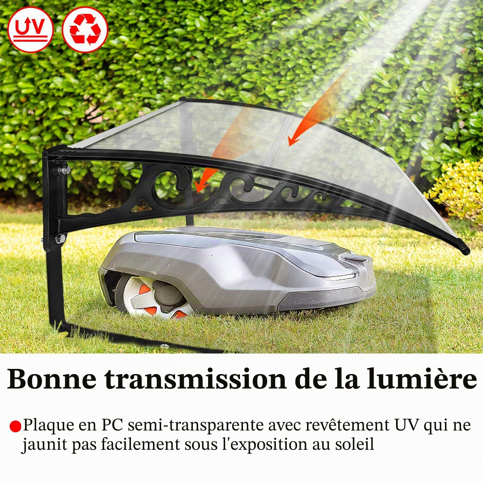 LZQ Garage pour robot tondeuse - Toit de carport en polycarbonate - Protection contre la pluie, la grêle et les rayons UV - Pour robot tondeuse et tondeuse à gazon 103 x 81 x 45 cm