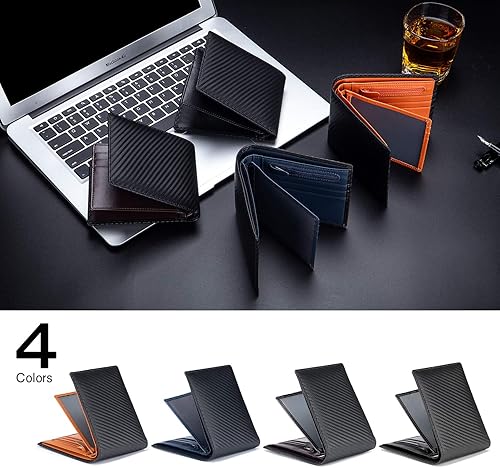 Miniatura 8 de MFFOR Billetera para hombre de cuero flexible con ventana de identificación bolsillo con cremallera para monedas delgado con bloqueo RFID Negro,