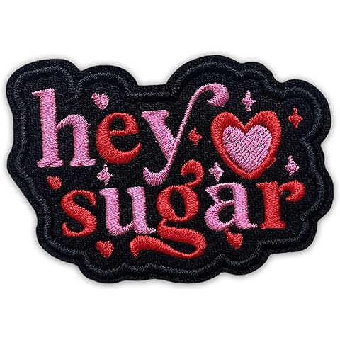 Hey Sugar Patch 3 Inches Heart Pink Cute Funny Meme Positive Iron On/Sew On Embroid...