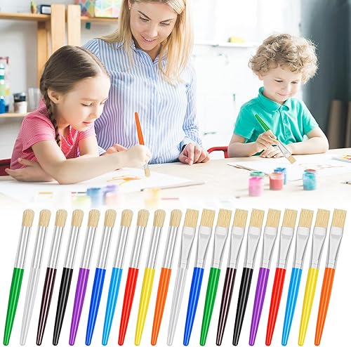Miniatura 6 de 20 pinceles de pintura para niños, pinceles redondos y planos para niños, pinceles de pintura fáciles de sostener y limpiar, pinceles de pintura