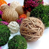 Vista 3 de 24 bolas decorativas, bolas de mimbre, bolas de musgo, bolas de ratán, bolas verdes decorativas para bolas de ratán de mimbre, juego de jarrón