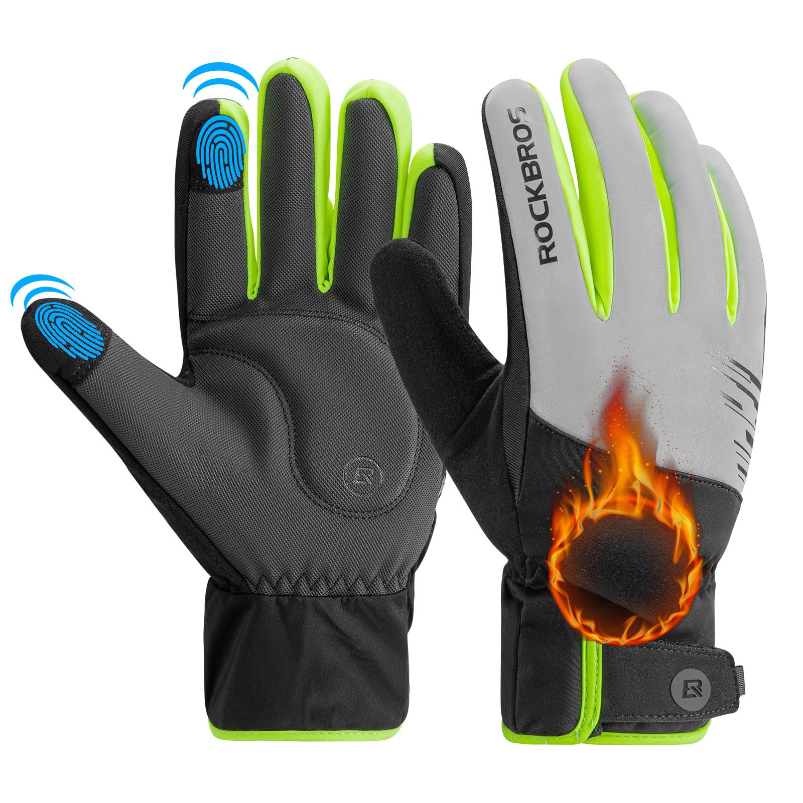 ROCKBROS Gants Vélo Hiver Homme Femme Écran Tactile, Gants Cyclisme Chauds Thinsulate, Gants VTT Rembourrés Antidérapants, pour Moto, Course, Ski, Randonnée