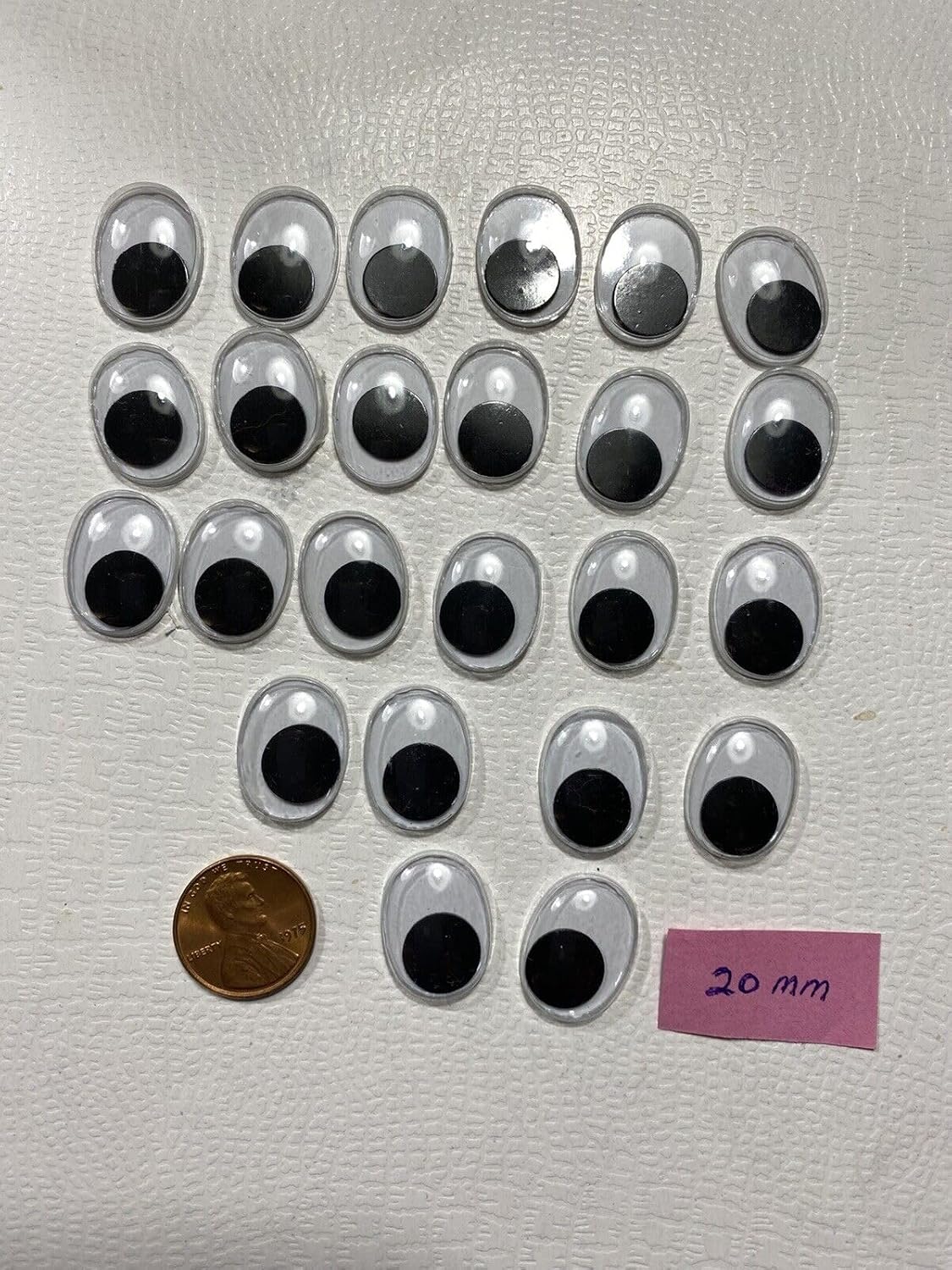 20 mm Black Oval-Shaped Wiggle Plastic Eyes - 12 Pairs - Vintage