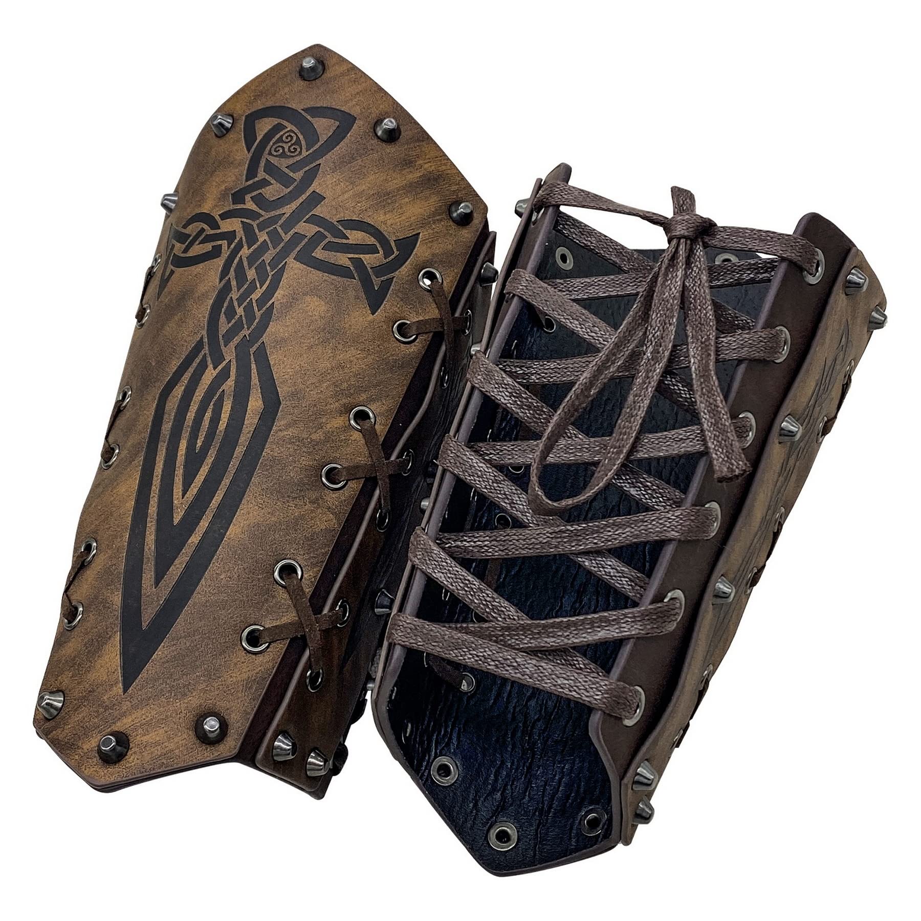 2Pcs Bracelets Viking pour Homme, Gantelets Médiévaux en Faux Cuir, Vambrace Rétro, Garde Bras de Tir à l'Arc pour LARP, Cosplay