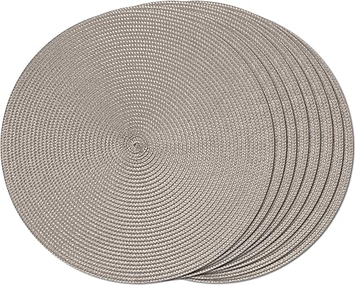 Miniatura 42 de FunWheat Juego de 6 manteles individuales redondos trenzados para mesas de comedor, tejidos, lavables, antideslizantes, para decoración (rojo Rojo