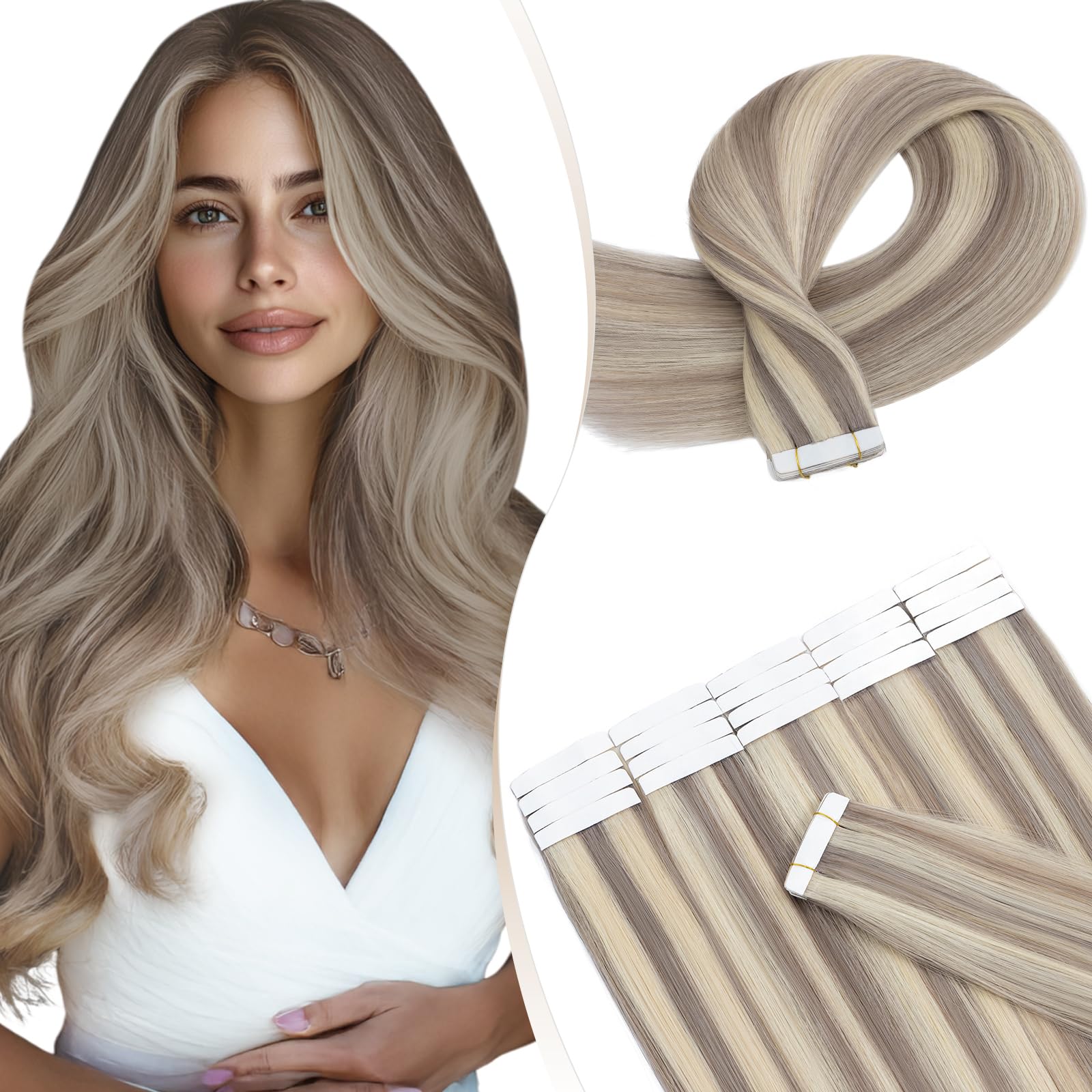 Elailite Tape in Hair Extensions Real Human Hair 20 Pcs 30g Invisible Thin Type