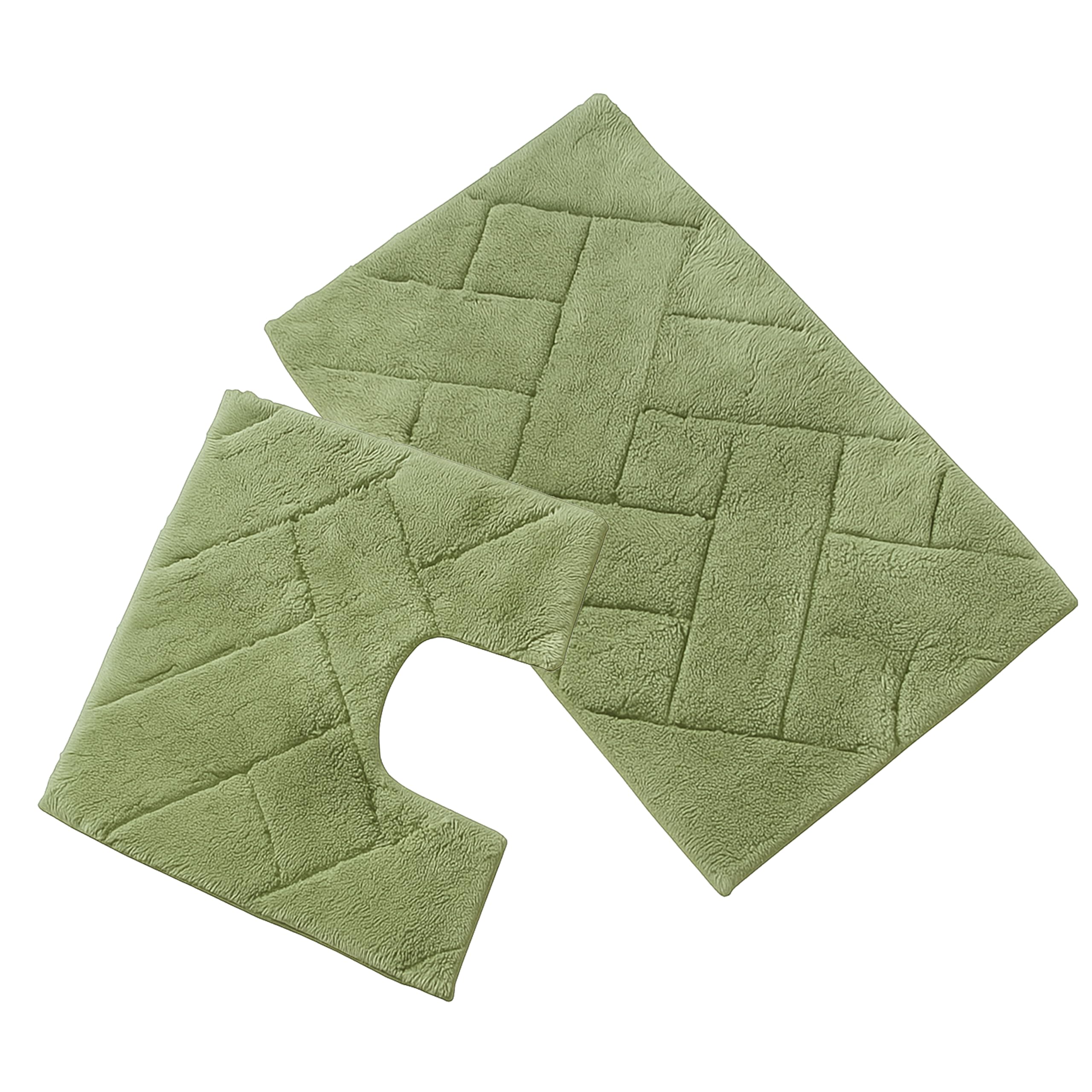 Olivia Rocco Bali 2 Piece Bath Mat Set Super Soft 100% Cotton Easy Care Plush Bath Rug + Toilet Mats Water Absorbent Pedestal Bathmat For Bathroom Toilet Shower (Sage Green)