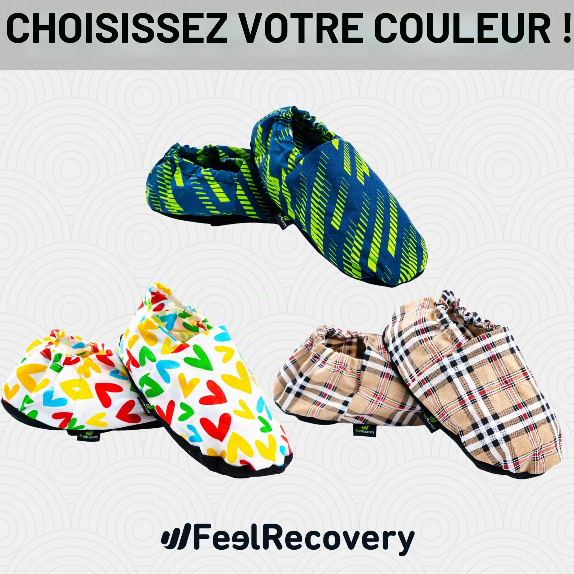 Feel Recovery Chaussons Chauffants Micro Ondes - Pantoufle Chauffante au Micro-Onde - Bouillotte Pieds Froids - Housse Lavable, 100% Coton et Odeur de Lavande (Oxford, S/M)