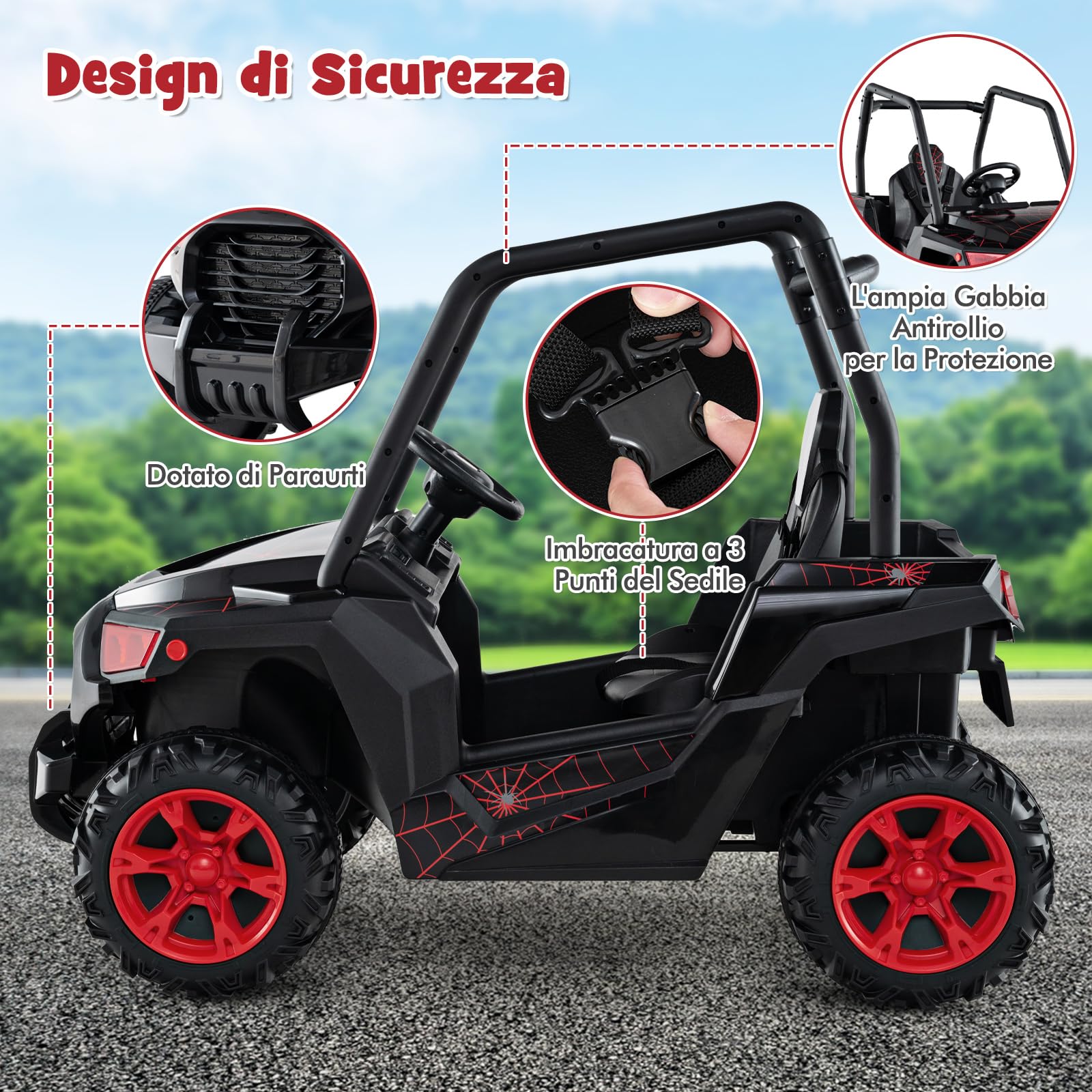COSTWAY 24V Macchina Elettrica per Bambini, UTV Elettrico con Telecomando Cintura di Sicurezza a 3 Punti, 3 Velocità 2,5-4,5 km/h, Partenza Lenta, Veicolo per Bambini di 3-8 Anni (Nero+rosso)