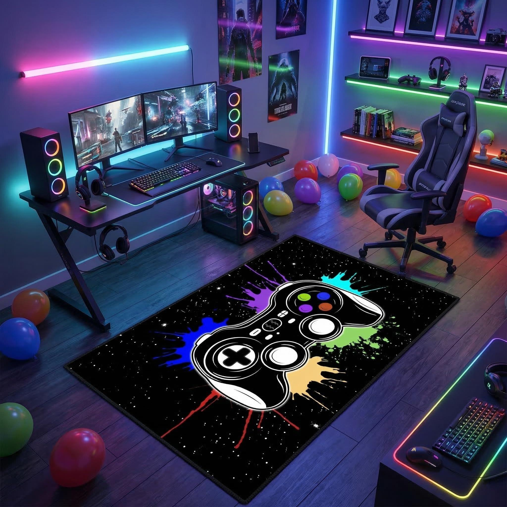 Gamer Rugs for Boys Bedroom Cartoon Painting Gaming Rug for Teens Cool Game Room Decor Gaming Carpet for Dining Living Room Playroom Floor Mats, 2'x3'