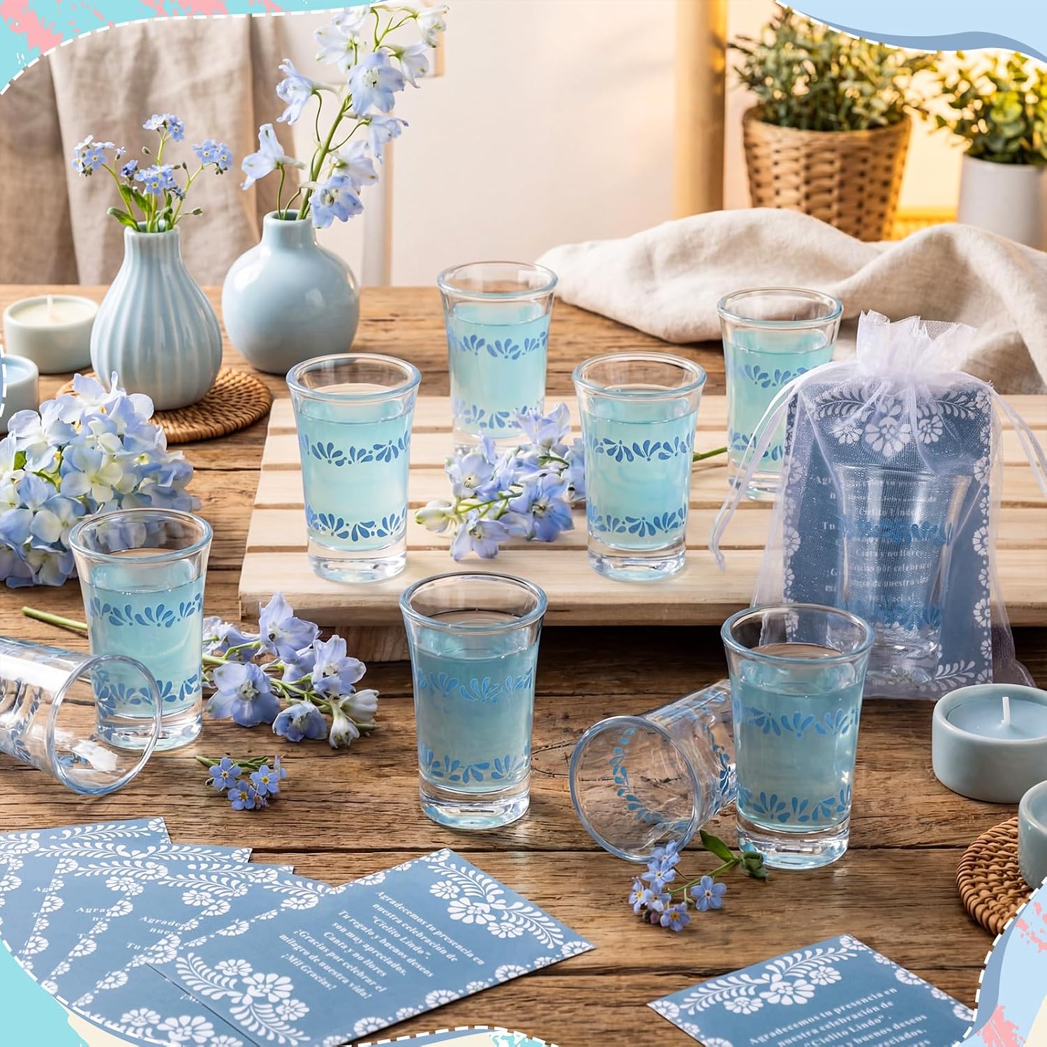 50 Sets Cielito Lindo Shot Glasses Baby Shower Cielito Lindo 1.5oz, Blue