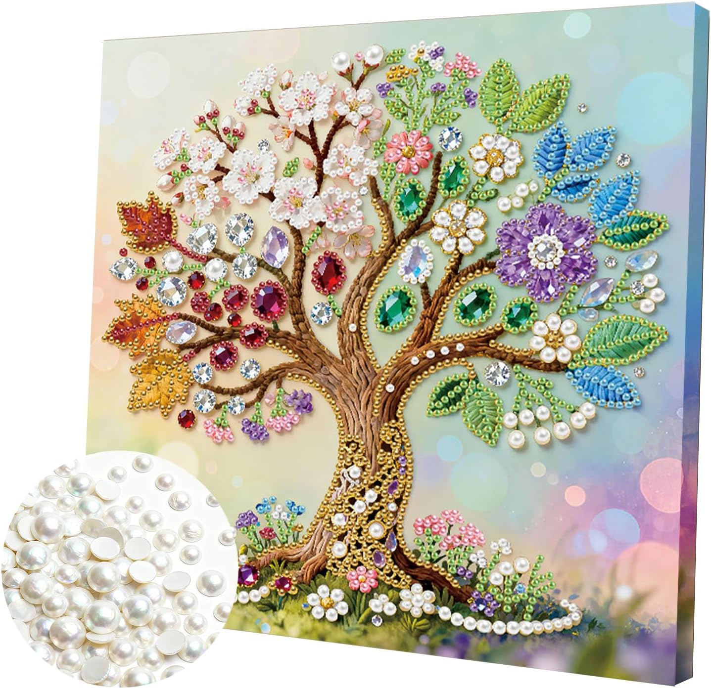 FRANDEK 5D Pearl Painting Kit with Frame, Tree of Life Diamond Painting DIY Craft for Adults, Big Gem Art Perfect All Season Mother‘s Day Birthday Creative Gift for Her, Elegant Home Wall Decor
