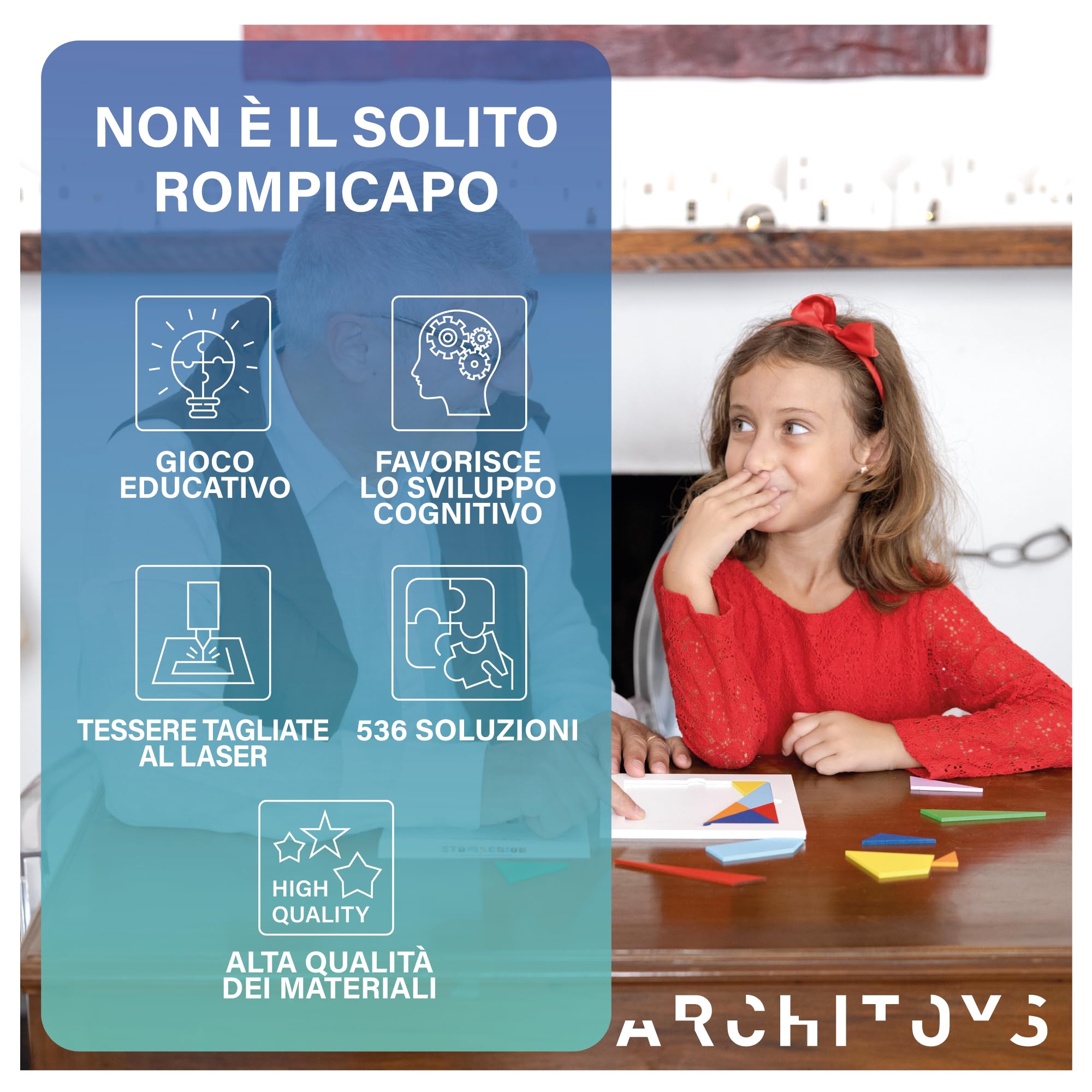 ARCHITOYS | Stomachion di Archimede - Puzzle in Legno - Un vero gioco di logica, altro che Tangram - 100% Made in Italy (Normale)