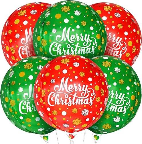 KatchOn, Decoraciones de globos de Feliz Navidad, 22 pulgadas, paquete de 6, globos de papel de aluminio de Navidad rojos y verdes, globos de Mylar