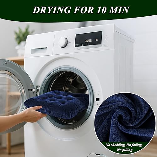 Miniatura 4 de Juego de 2 cojines para silla mecedora, de terciopelo, para respaldo alto y asiento, color azul marino