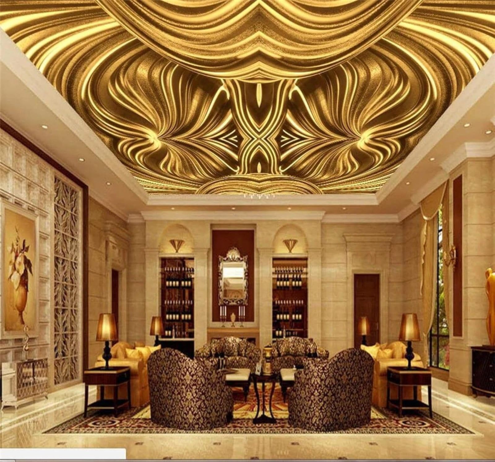 XLMING Abstract Luxurious Gold Relief Pattern 3D Wallpaper Silky Texture Home Study Office Grey Dining Room Sofa Bedroom Living Room TV Backdrop-200cm×140cm