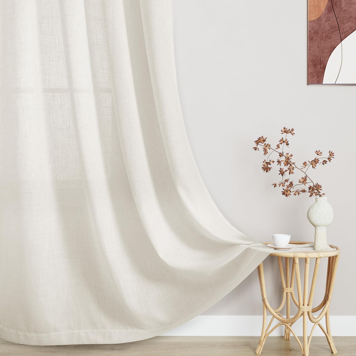 Extra Wide 100 Inch Wide Linen Curtains for Patio Sliding Door 102 Inches Long Light Filtering Drapes Cream Natural Boho Farmhouse Textured Linen Blended Drape Living Dining Room 1 Panel 100x102