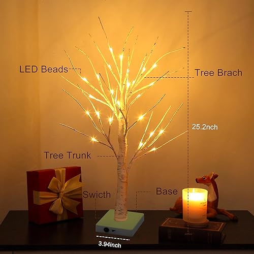 Miniatura 3 de Juego de 2 luces de abedul blanco cálido con batería o alimentadas por USB, 24 luces LED espirituales, árbol de mesa, luz parpadeante, decoración
