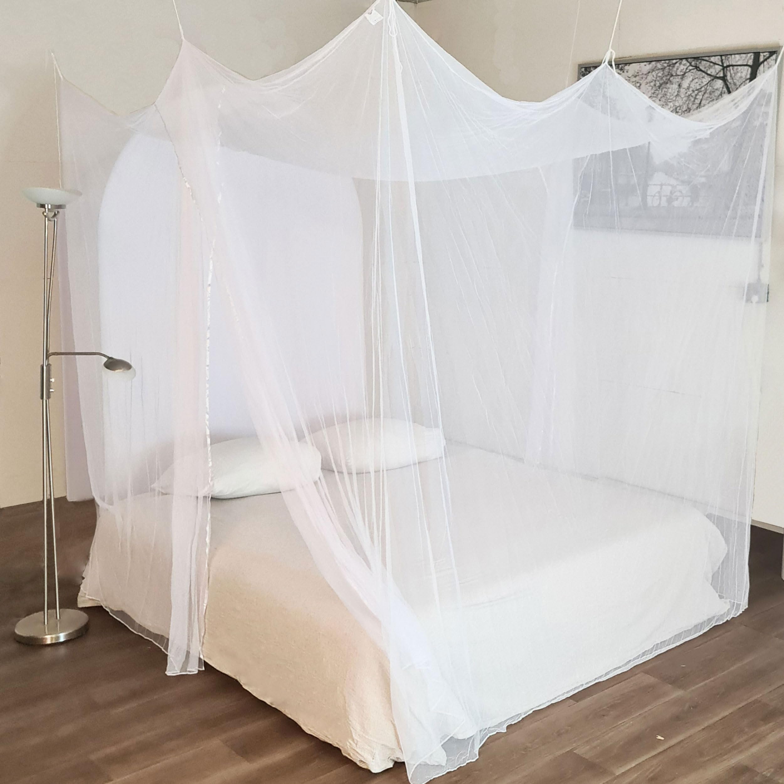 Zanzariera per letto matrimoniale XXL – 240 x 220 x 230, XXL per letto, fori fini, tenda a rete rettangolare da viaggio, protezione dagli insetti, 2 voci, facile da installare, borsa per