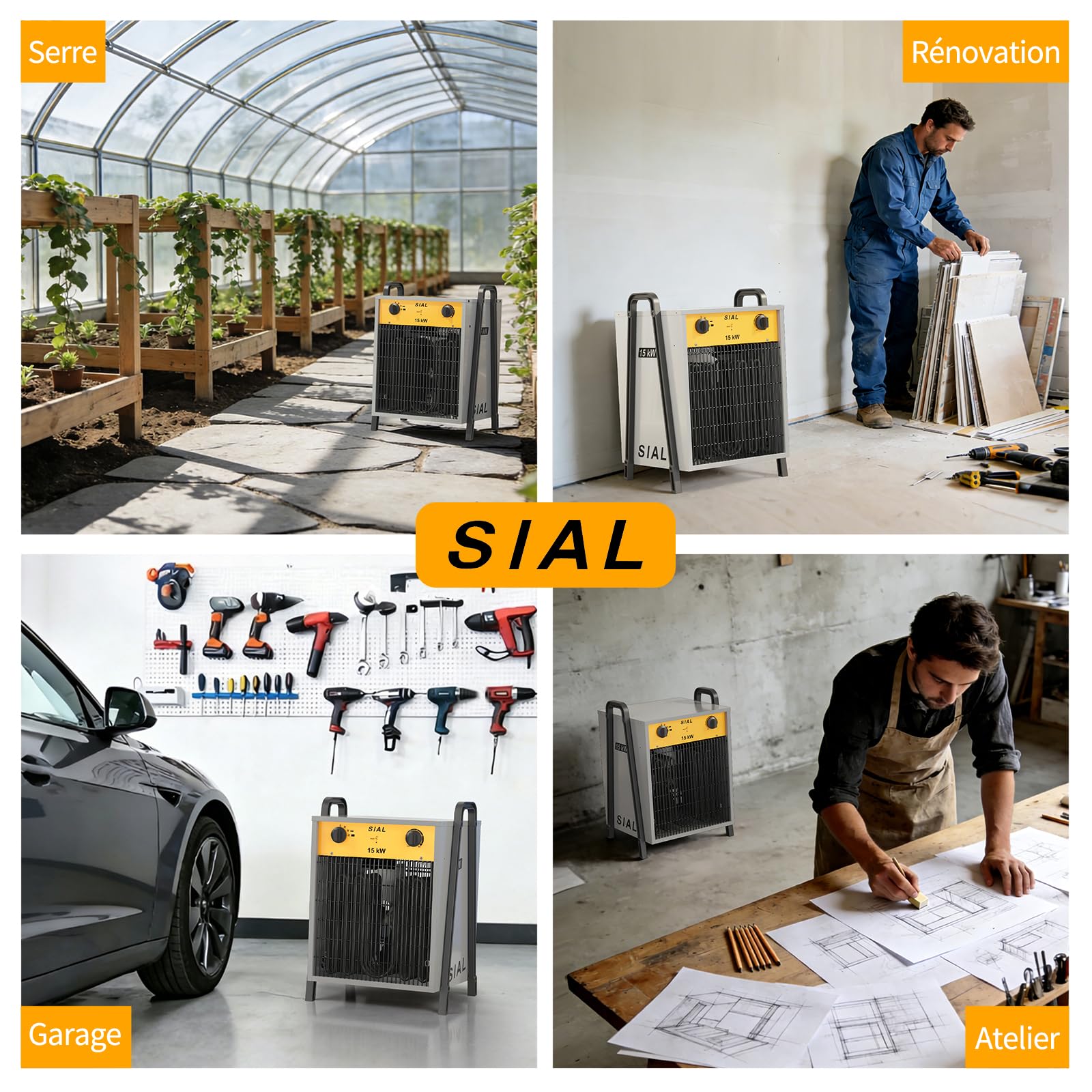 SIAL Chauffage Soufflant 15kW 400V de Chantier, Radiateur Électrique,DA15