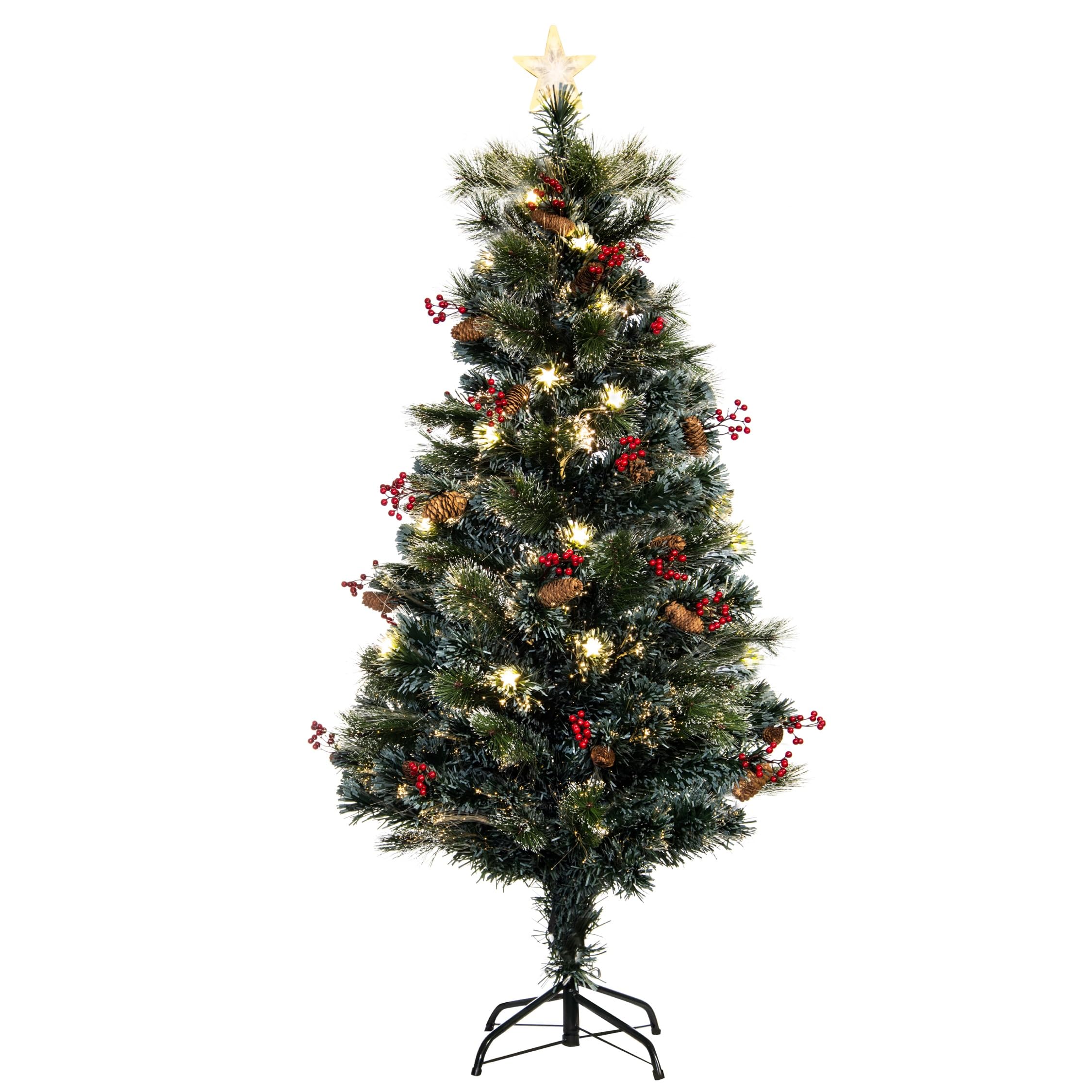 Christmas Tree World Green The 6Ft Frosted Led Pine Fibre Optic Tree
