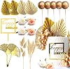 JeVenis Boho Champagne Rose Cake Decoration Balls Cake Decoration Gold Palm Leaves Cake Decoration Bohemian White Gold Ball Cake Decoration Boho Party Supplies