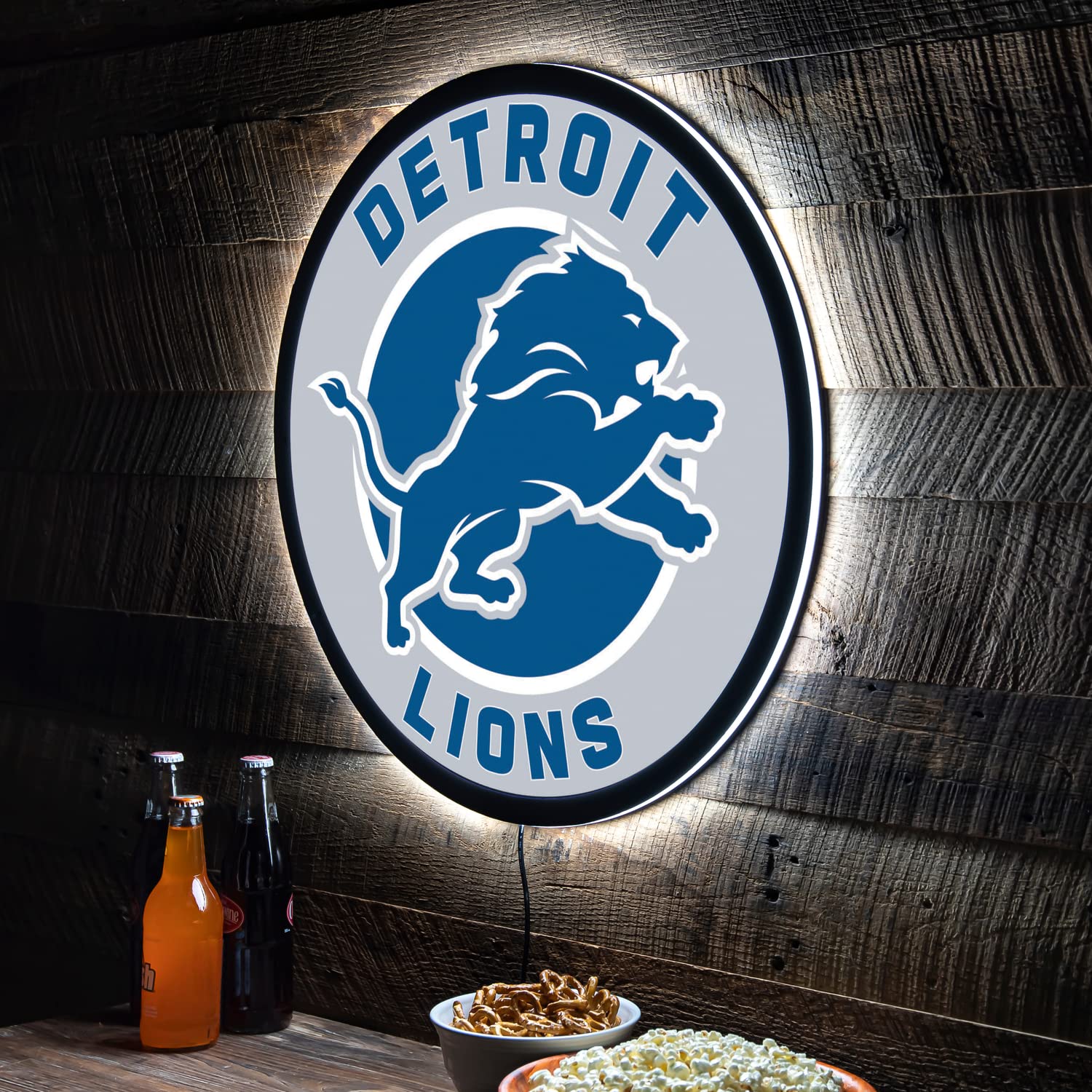 Evergreen NFL Detroit Lions | Ultra-Thin LED Light Wall Sign Décor | 23 Inch Round | Made in the USA