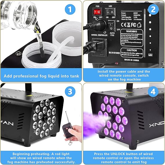 Fog Machine 800W Smoke Machine with 18 RGB LED & Wireless Remote Control, Suitable for Party, Disco Dj Effect, Wedding, Stage Performances, Halloween