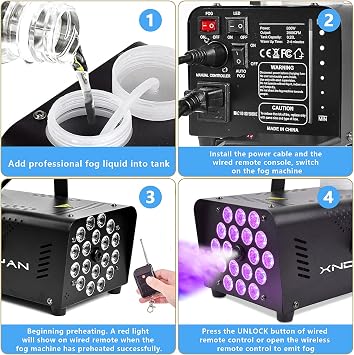 Fog Machine 800W Smoke Machine with 18 RGB LED & Wireless Remote Control, Suitable for Party, Disco Dj Effect, Wedding, Stage Performances, Halloween