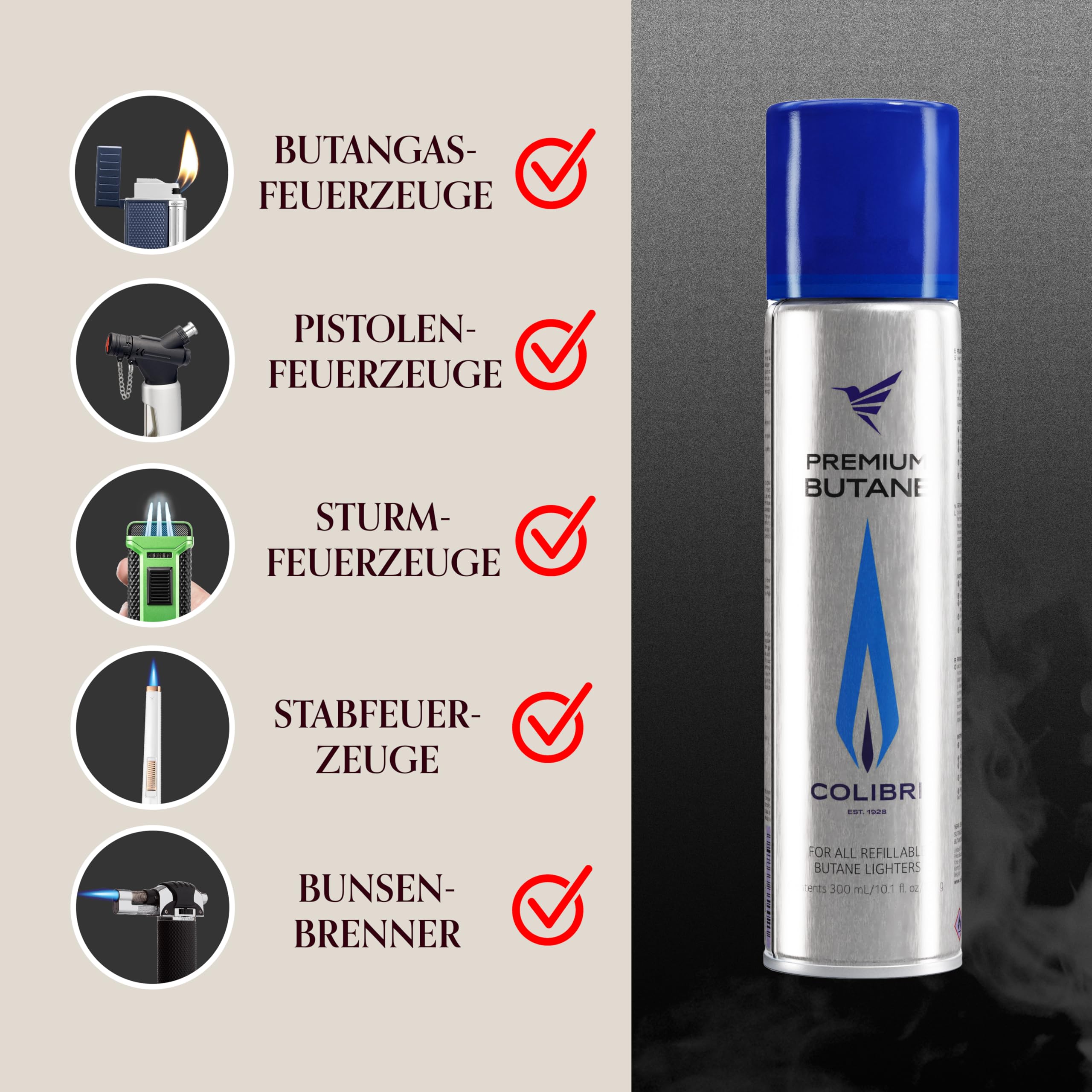 Colibri Gaz Butane 12 x 300 ML Recharge Briquets Butane Pur Premium